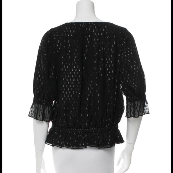 H by Halston black silk blouse print throughout, elasticized waistband Size S - Picture 2 of 3